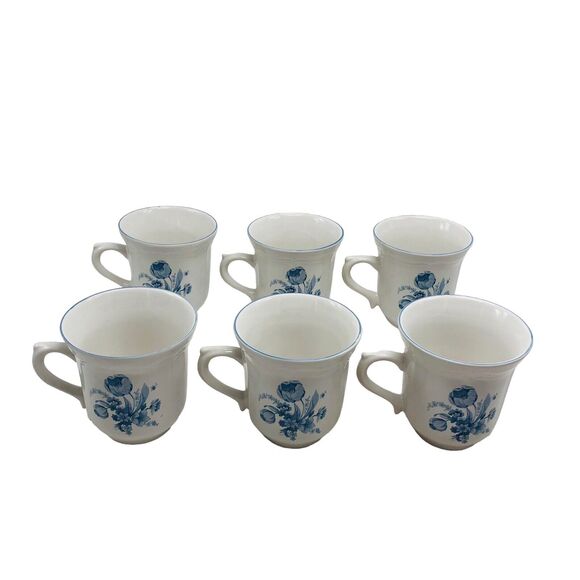 Set of 6 VTG Brick Oven Stoneware Blue White Floral Jardin Bleu Mug Cup Cottage - Picture 4 of 15